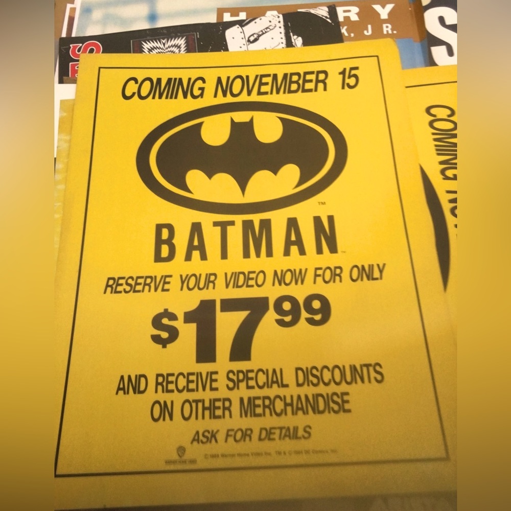 BATMAN VHS PROMO SIGN 1989